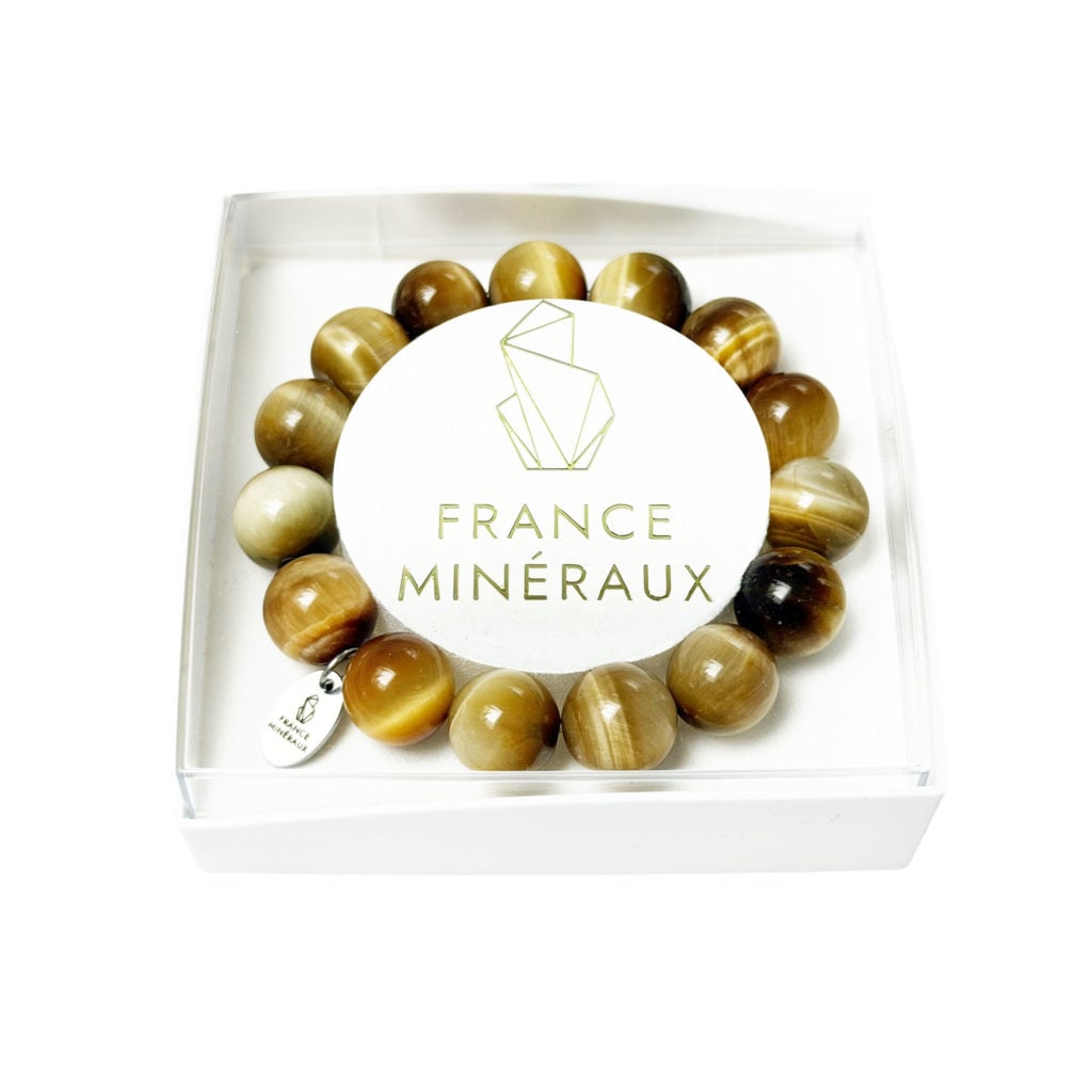 Bracelet Oeil de Tigre Doré – Perles de 12mm