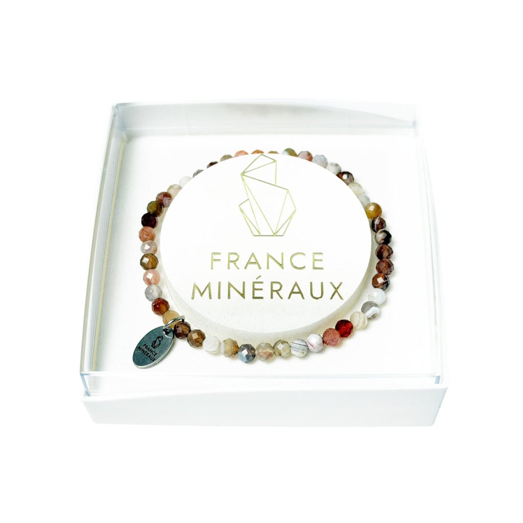 Bracelet Agate du Botswana – Perles facettées 3/4mm – 18cm
