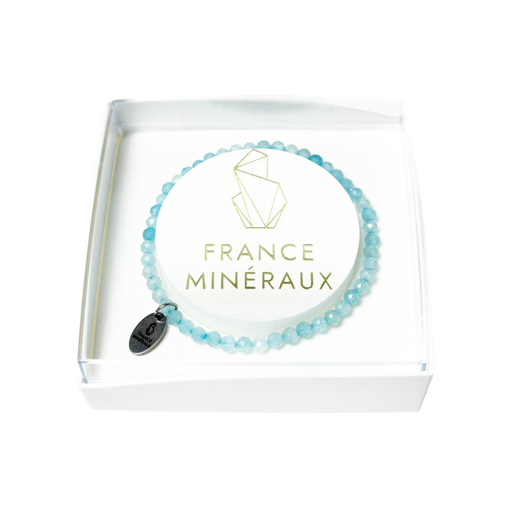 Bracelet Aigue-Marine – Perles facettées 3/4mm – 18cm