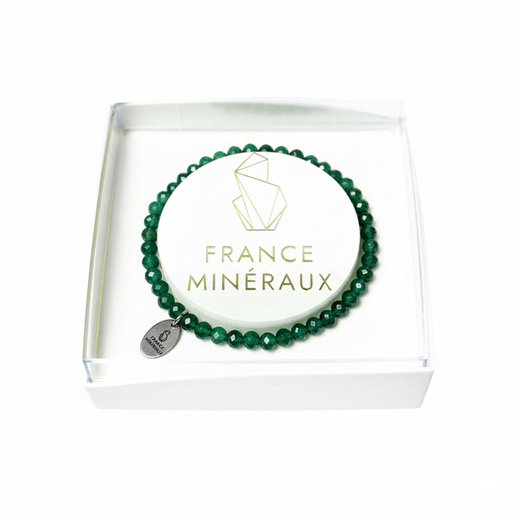 Bracelet Émeraude – Perles facettées 3/4mm – 18cm