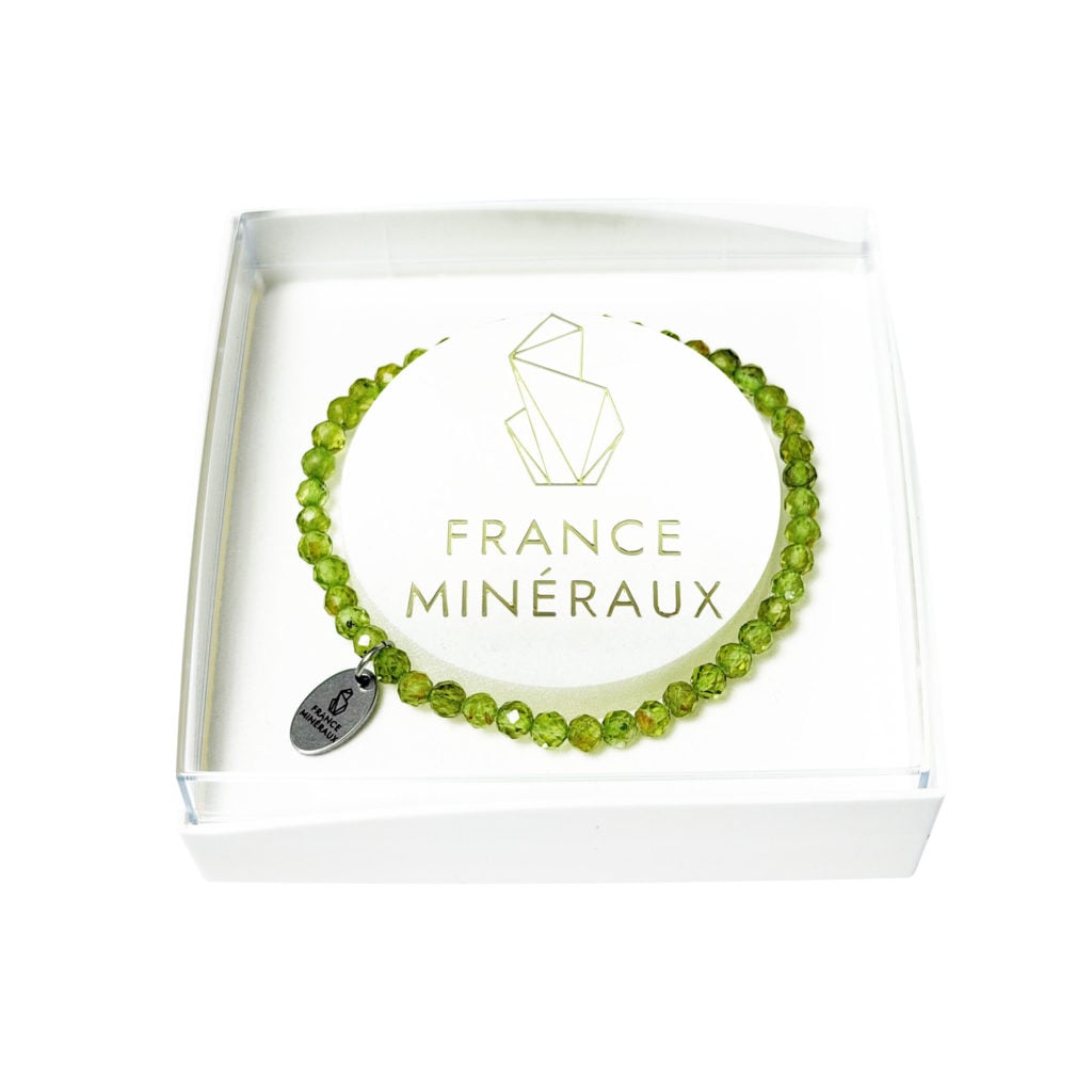 Bracelet Péridot – Perles facettées 3/4mm – 18cm