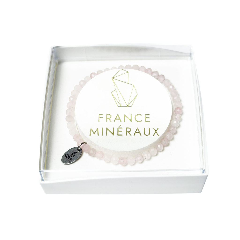 Bracelet Quartz Rose – Perles facettées 3/4mm – 18cm