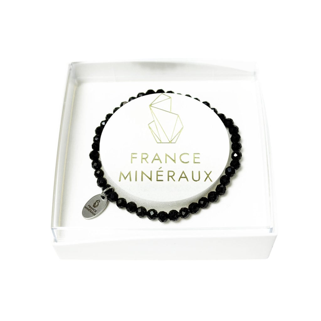Bracelet Spinelle Noir – Perles facettées 3/4mm – 18cm