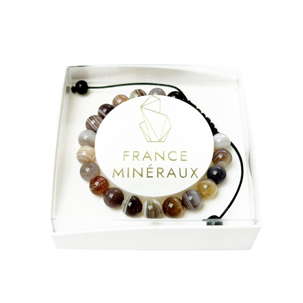 Bracelet Agate du Botswana – Pierres boules 8mm cordon ajustable