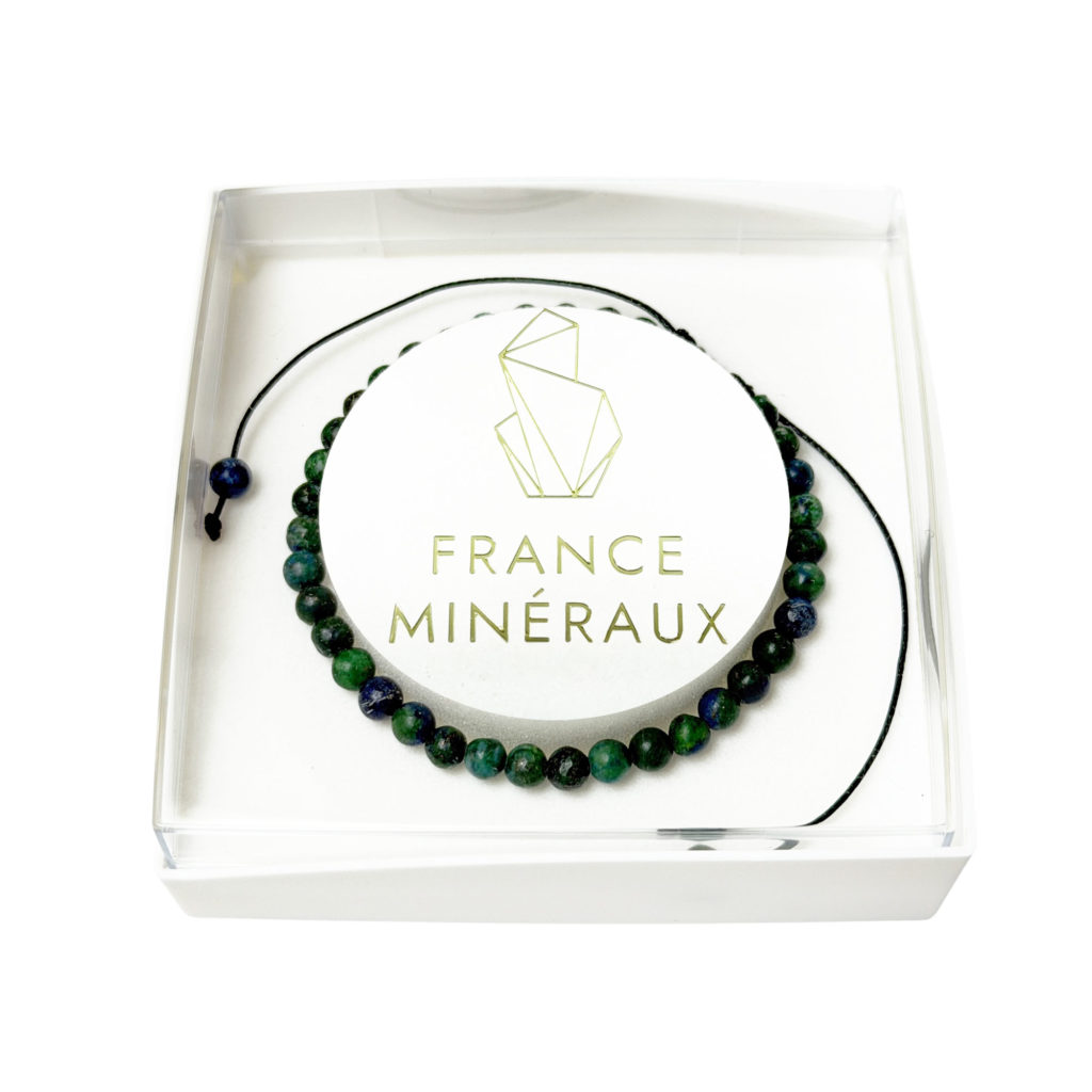 Bracelet Azurite-malachite – Pierres boules 4mm cordon ajustable