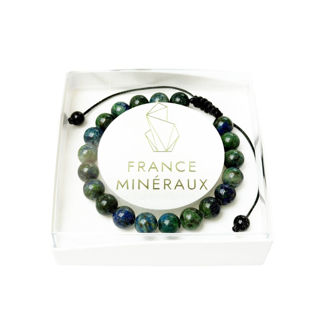 Bracelet Azurite-malachite – Pierres boules 8mm cordon ajustable