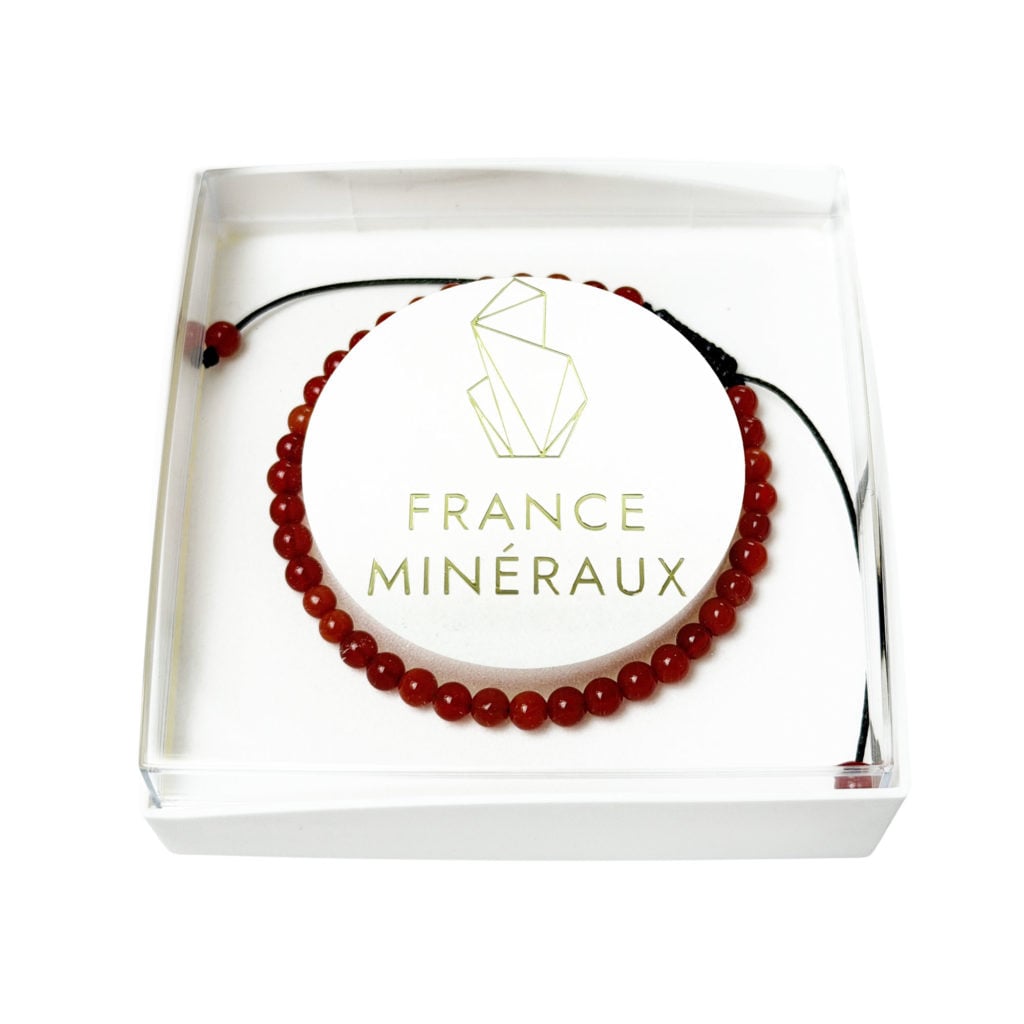 Bracelet Cornaline – Pierres boules 4mm cordon ajustable