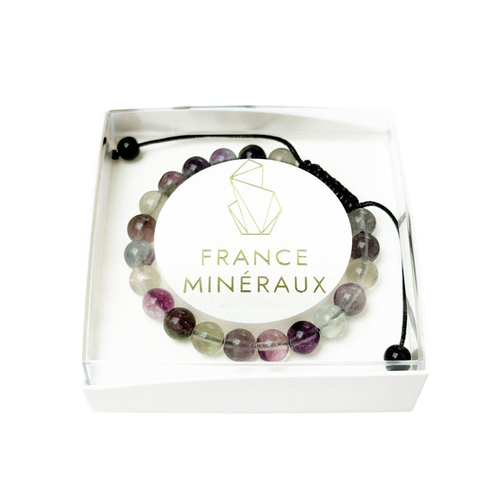 Bracelet Fluorite – Pierres boules 8mm cordon ajustable