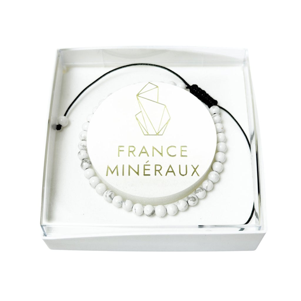 Bracelet Howlite – Pierres boules 4mm cordon ajustable