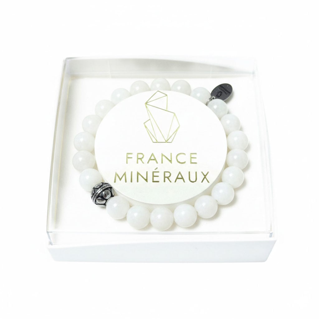 Bracelet Jade blanc et Sphère Pour Elle