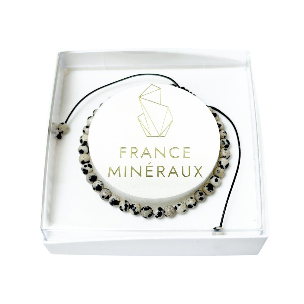 Bracelet Jaspe dalmatien – Pierres boules 4mm cordon ajustable