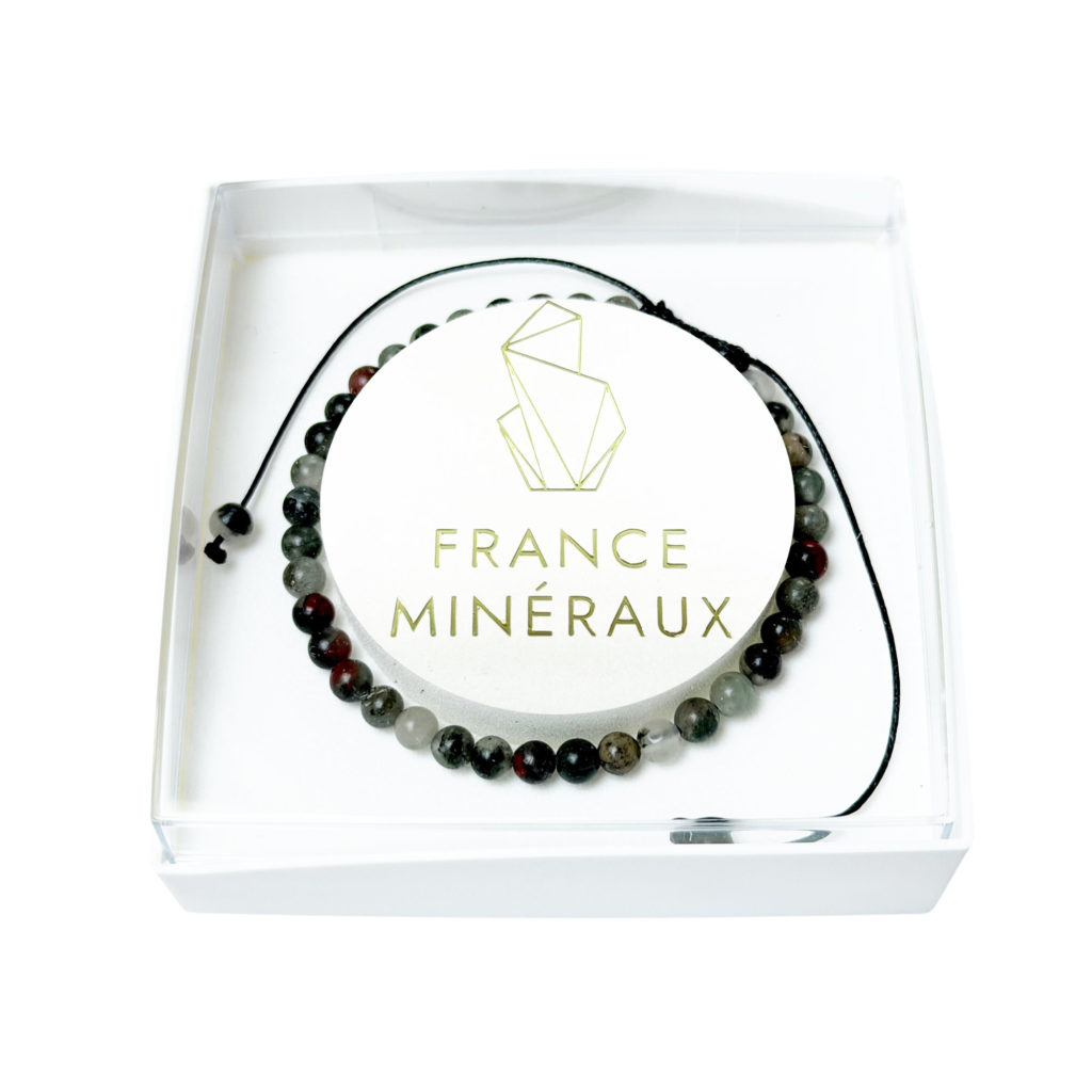Bracelet Jaspe héliotrope – Pierres boules 4mm cordon ajustable