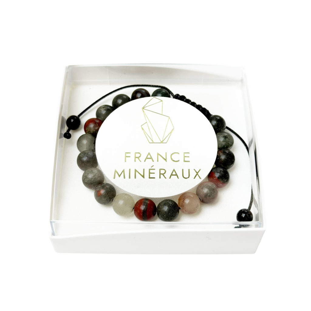Bracelet Jaspe héliotrope – Pierres boules 8mm cordon ajustable