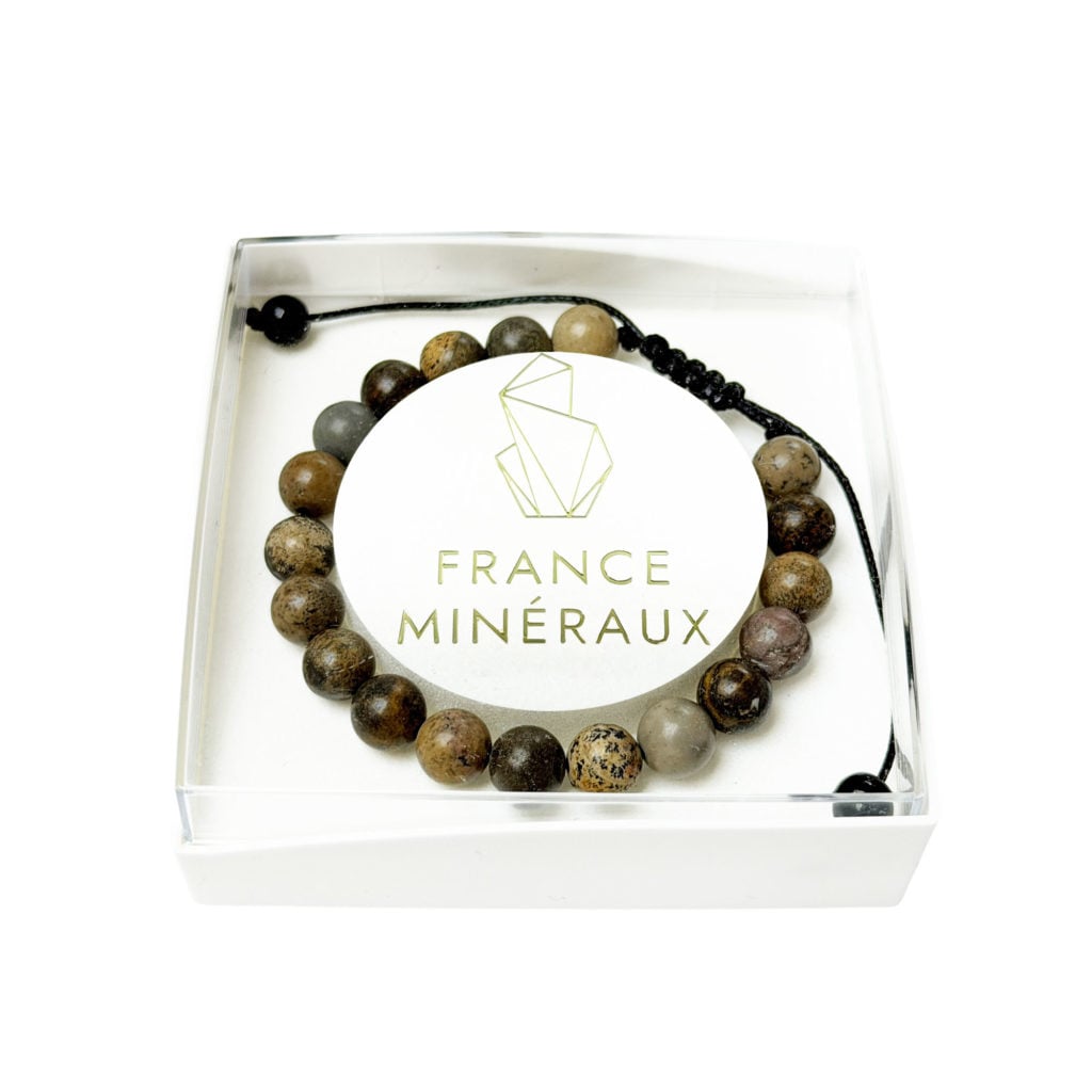 Bracelet Jaspe léopard – Pierres boules 8mm cordon ajustable