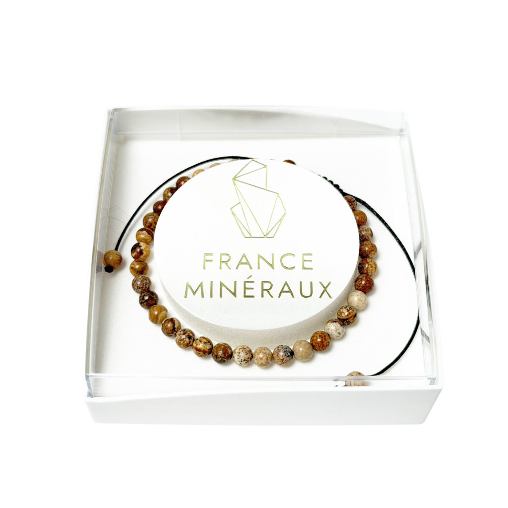Bracelet Jaspe paysage – Pierres boules 4mm cordon ajustable