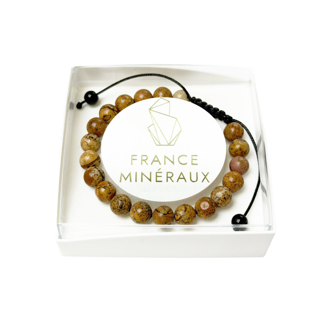 Bracelet Jaspe paysage – Pierres boules 8mm cordon ajustable