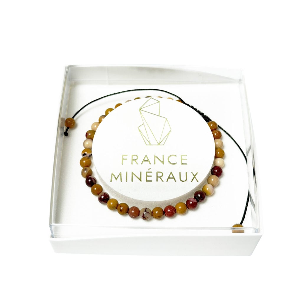 Bracelet Mookaïte – Pierres boules 4mm cordon ajustable
