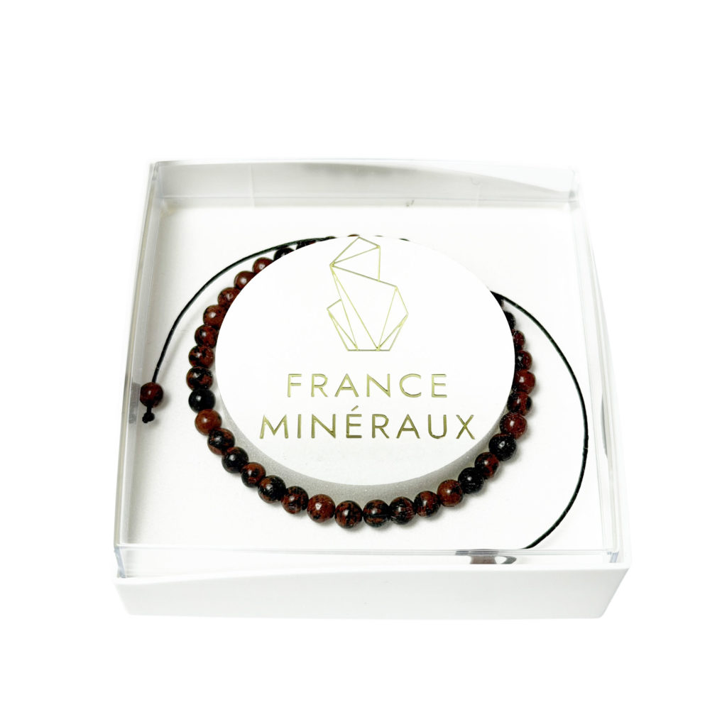 Bracelet Obsidienne acajou – Pierres boules 4mm cordon ajustable