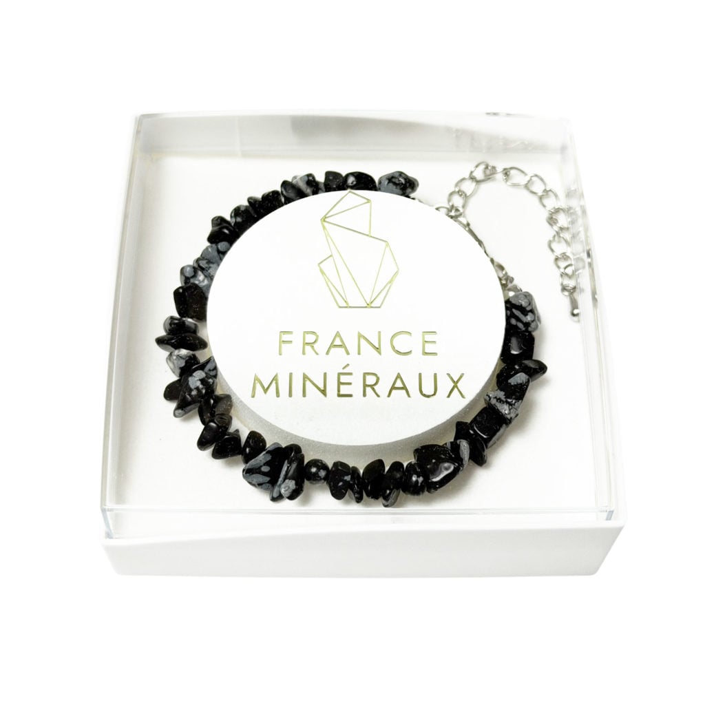 Bracelet Obsidienne neige – Baroque avec fermoir – 19 à 23cm