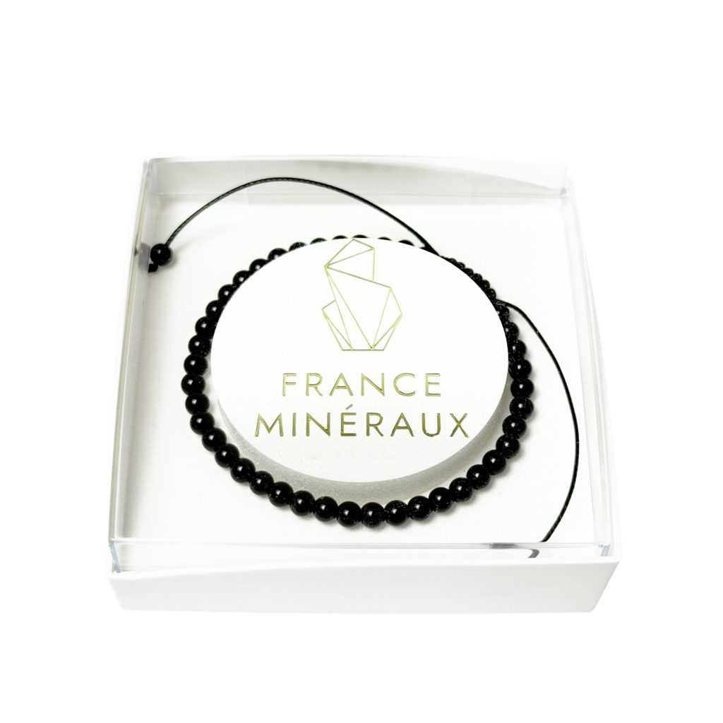Bracelet Onyx – Pierres boules 4mm cordon ajustable