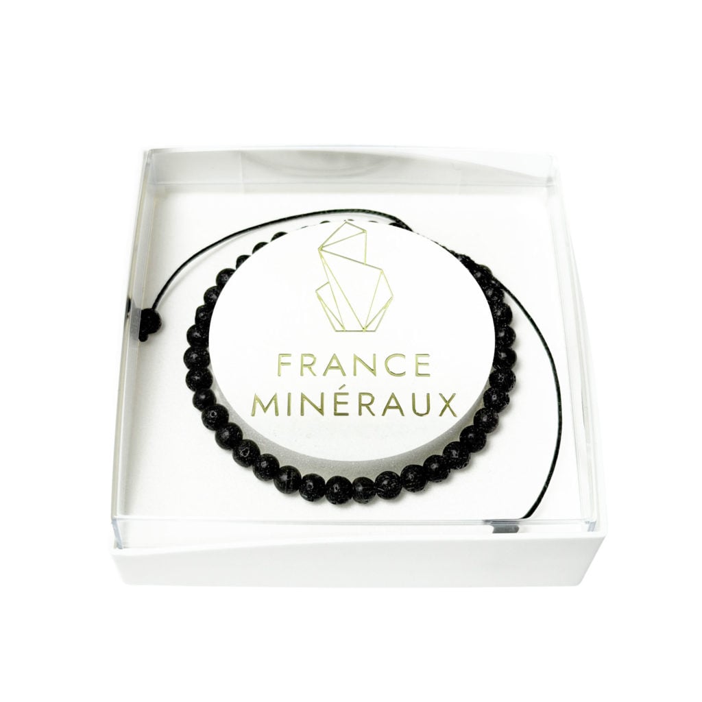 Bracelet Pierre de lave – Pierres boules 4mm cordon ajustable