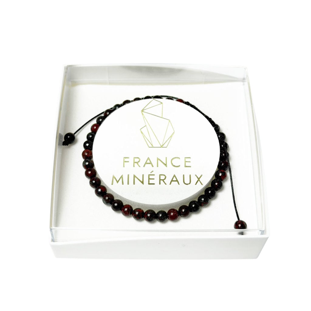 Bracelet Pierre de sang – Pierres boules 4mm cordon ajustable