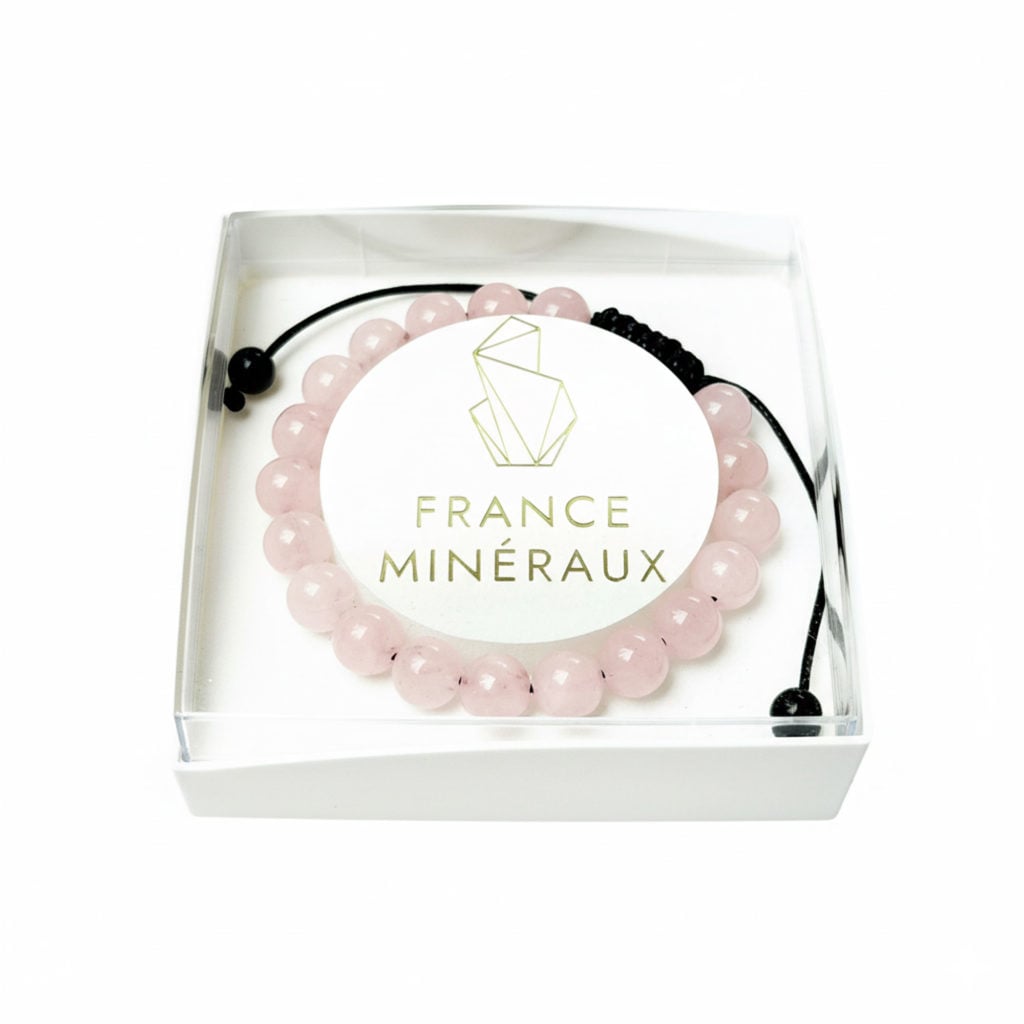 Bracelet Quartz rose – Pierres boules 8mm cordon ajustable