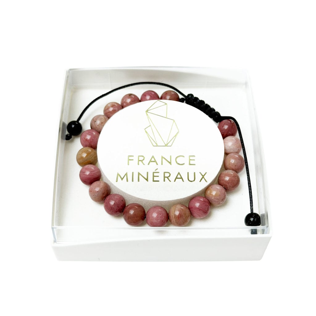 Bracelet Rhodochrosite – Pierres boules 8mm cordon ajustable