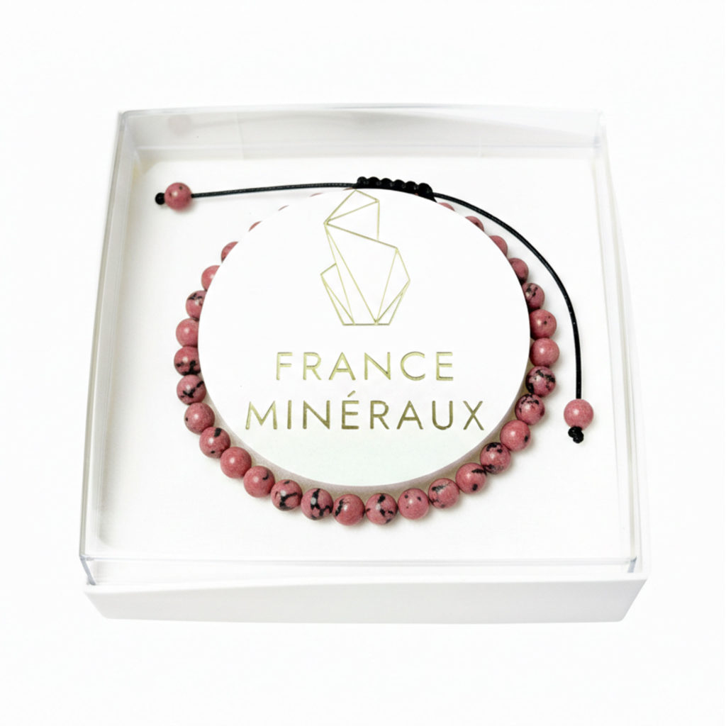 Bracelet Rhodonite – Pierres boules 4mm cordon ajustable