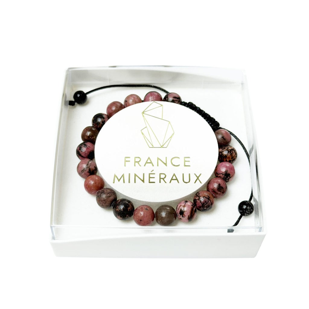 Bracelet Rhodonite – Pierres boules 8mm cordon ajustable